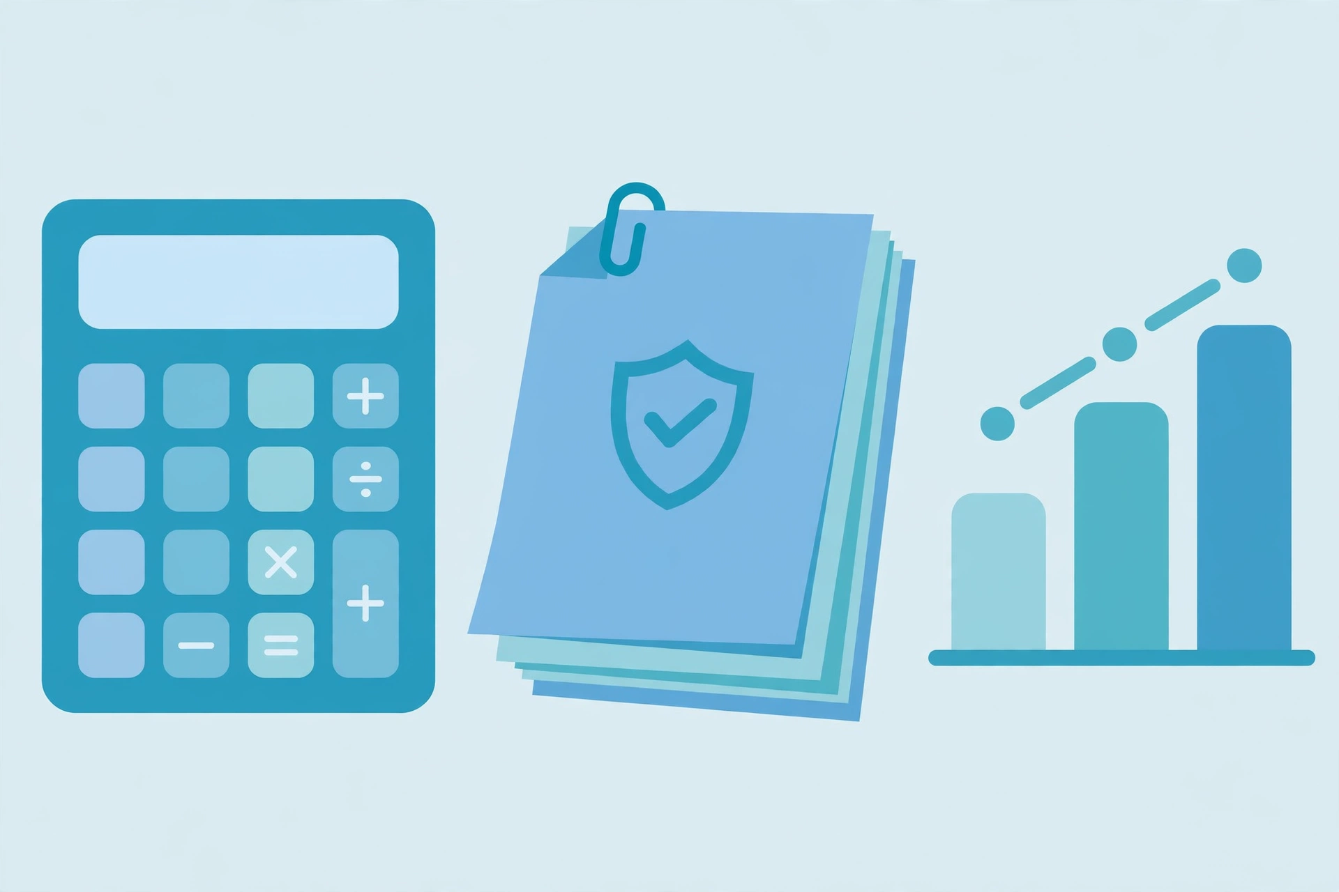 Calculator with insurance documents and charts