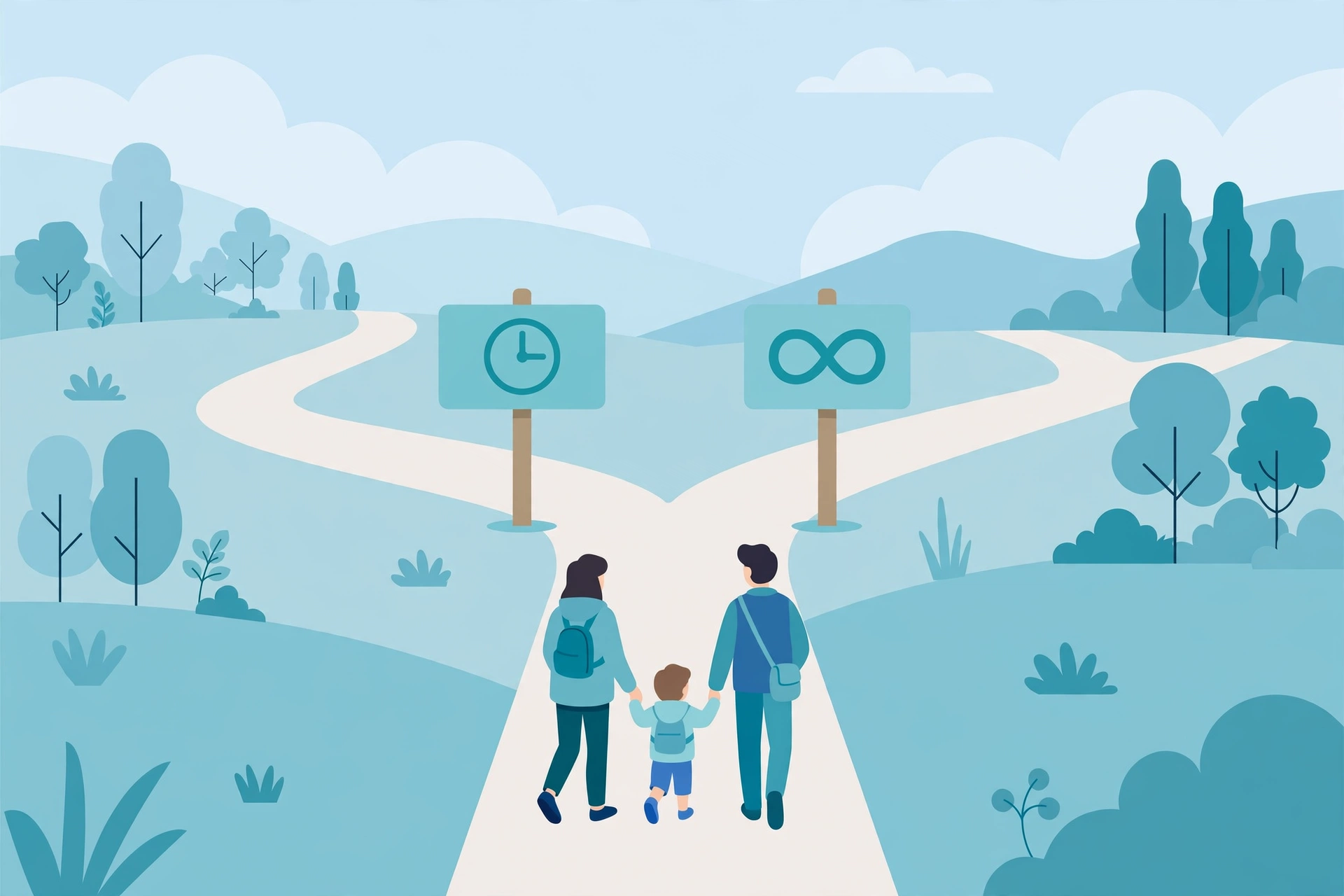 Two roads representing term and whole life insurance choices