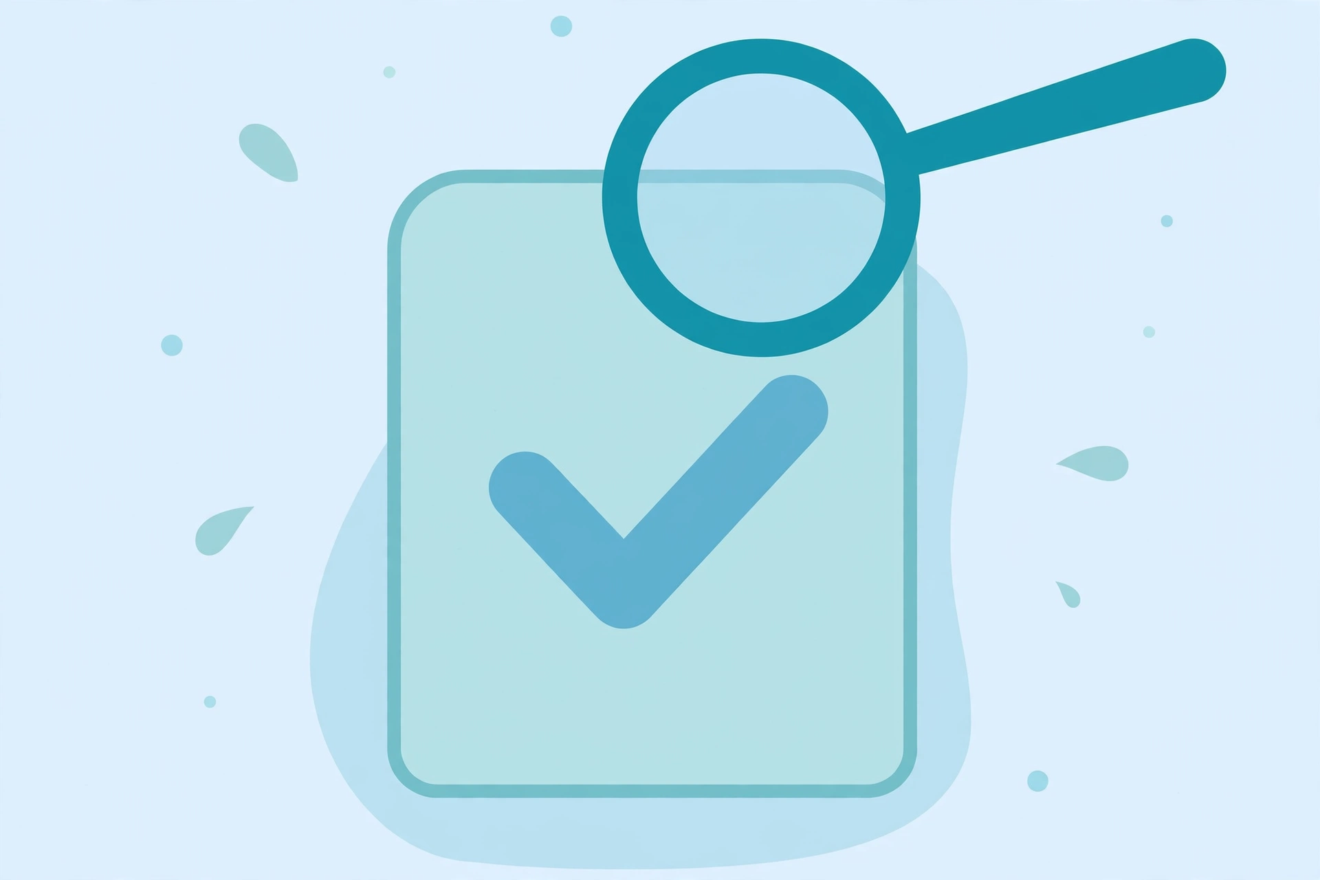 Insurance claim document with checkmark and magnifying glass