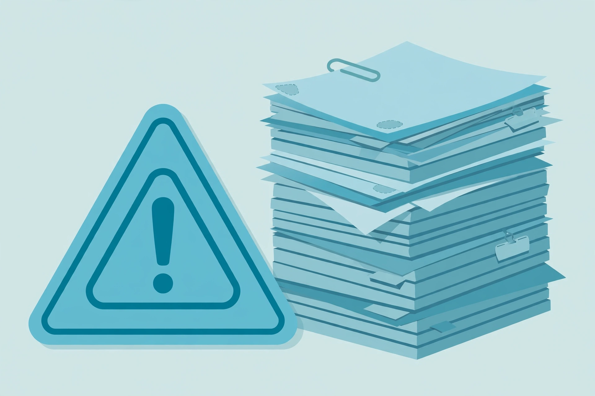 Warning sign next to a stack of insurance documents