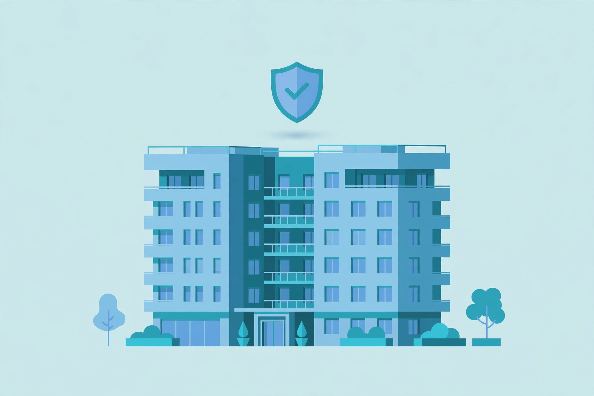 Apartment building with renters insurance shield